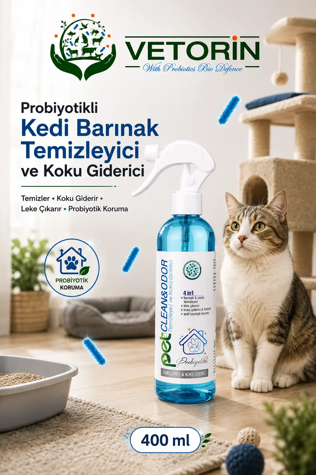 Vetorin Kedi Temizleyici & Koku Giderici Sprey 400 ml